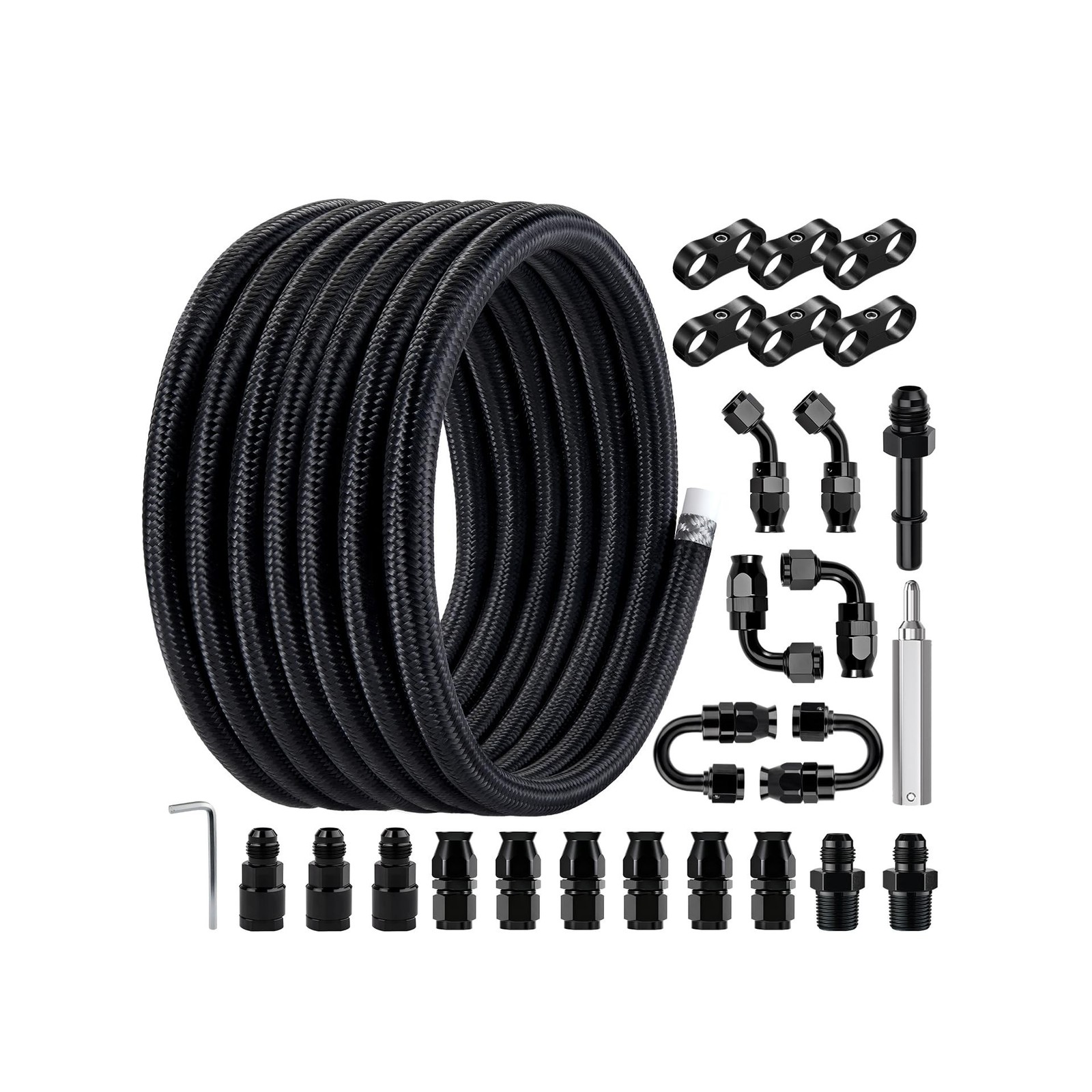 6AN PTFE Fuel Line Kit,E85 Nylon Braided Fuel Hose 20FT PTFE LS Swap EFI Fuel