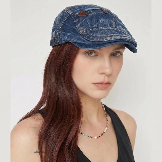 Denim Newsboy Hats for Men Women, Flat Ivy Gatsby Cabbie Driving Medium Blue
