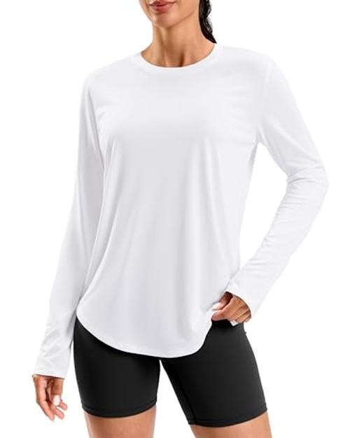 Lightweight Long Sleeve Workout Tops for Women Hip-Length Quick Large A White