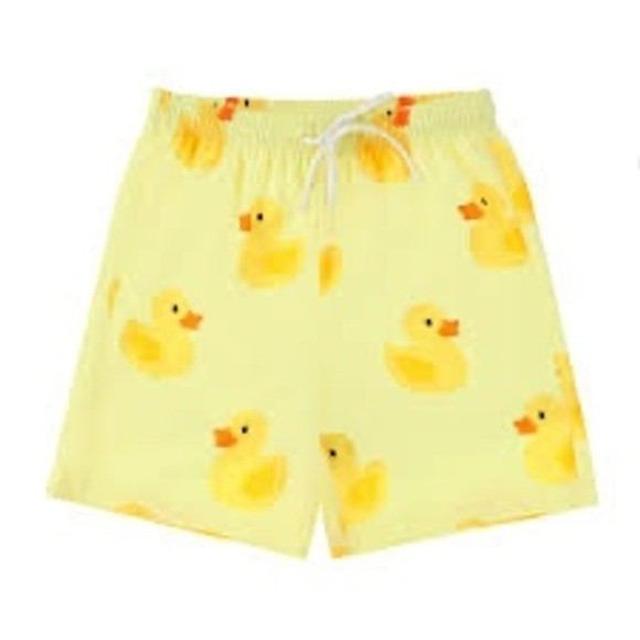 Yellow Rubber Duck Print Swim Trunks Mens Size L Water Repellent Mesh Lined NEW