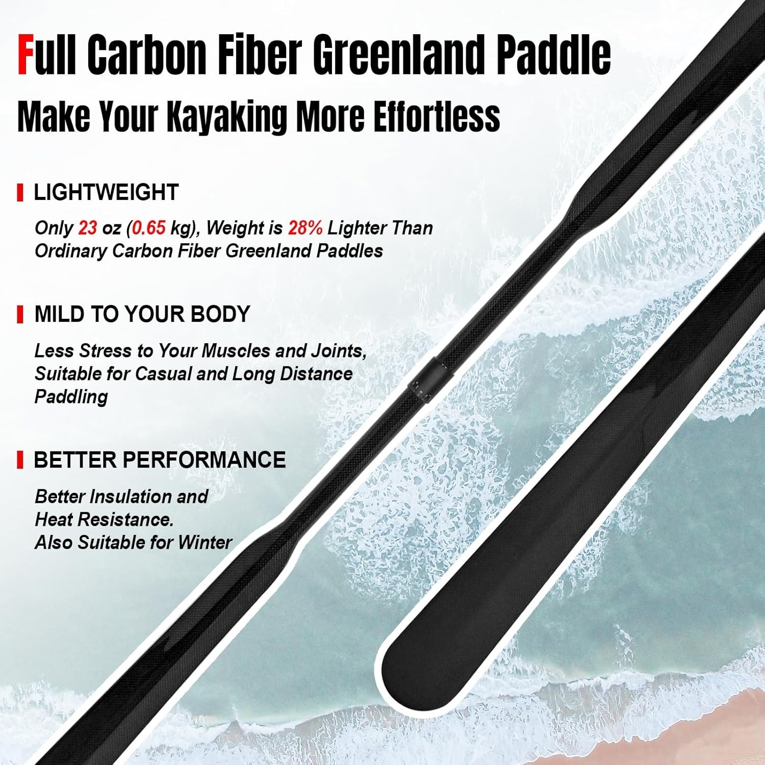Kayak Paddle Lightweight Full Carbon Fiber Greenland Paddle with Paddle Bag, …