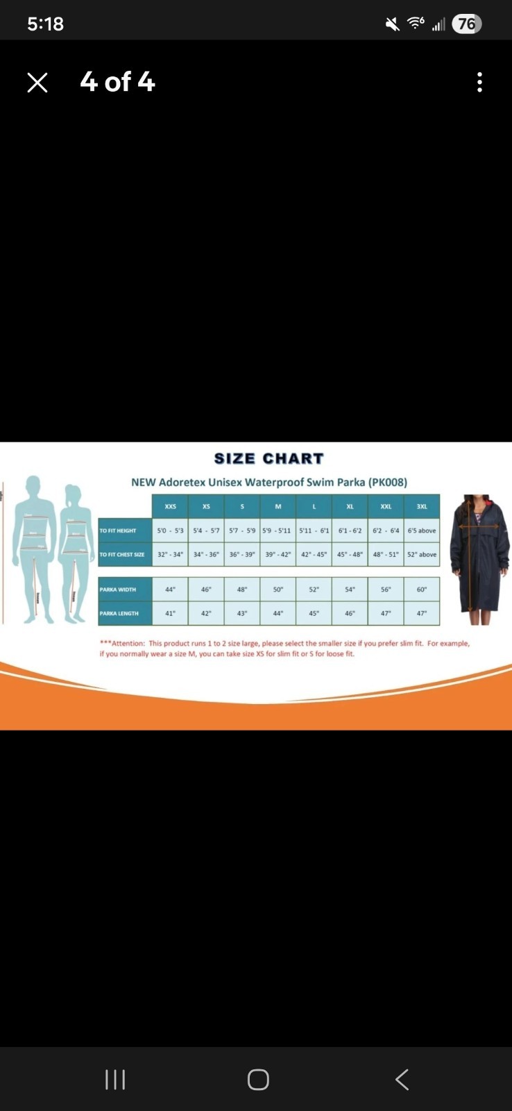 Adoretex Renewed Unisex Water Resistant Swim Parka XXXL