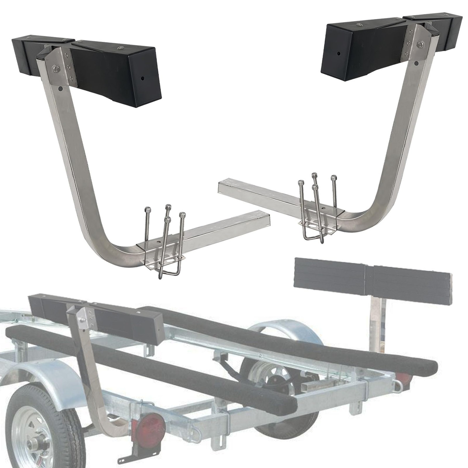 SUONE Boat Trailer Guides Adjustable 316L Stainless Steel Post black