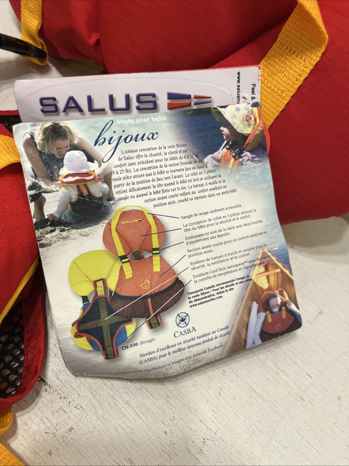 NWT Salus Bijoux Baby Vest Flotation Jacket for Infants 9-25 pounds Red/Yellow