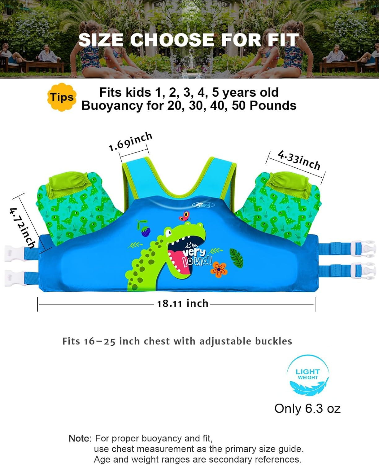 Puddle Float Jumper 20-30-50-60-70 Pounds, Toddler Swim Vest for 1-3-5-6-9 Years