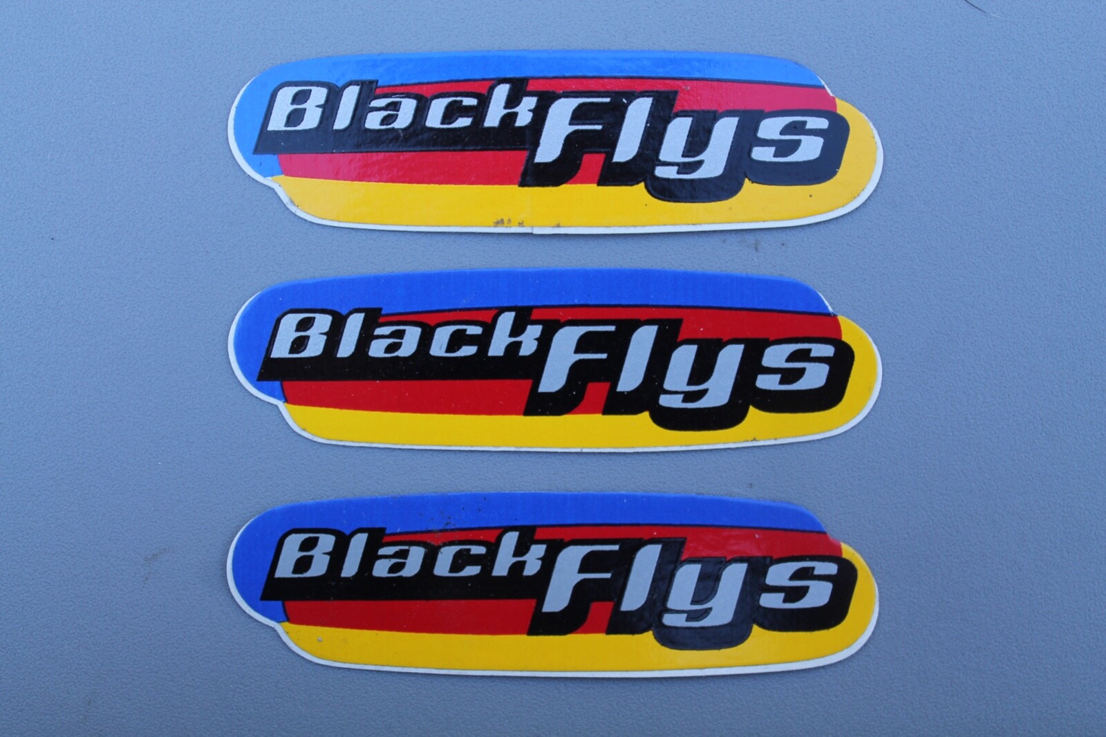 BLACK FLYS Sunglasses Red Yellow Blue Grey BF2 Vintage Surfing STICKER -Lot of 3
