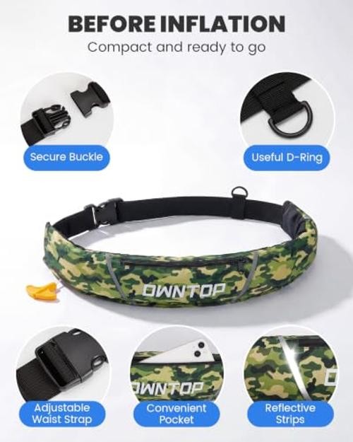 Manual Inflatable Belt Pack, Adults Swim Jacket with One Size Army Green
