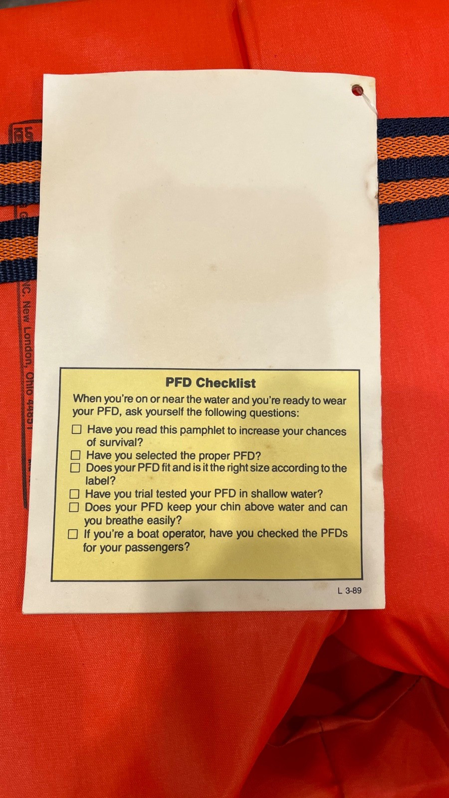 Adult’s Kent Buoyant Life Vest Supports Over 90 lbs Neon Orange TYPE 2-P.F.D USA