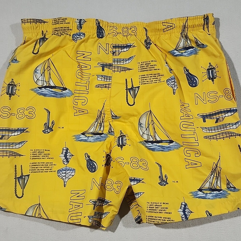 Nautica Vintage Yellow & Blue Swim Trunks with Nautical Sailing Design Men M