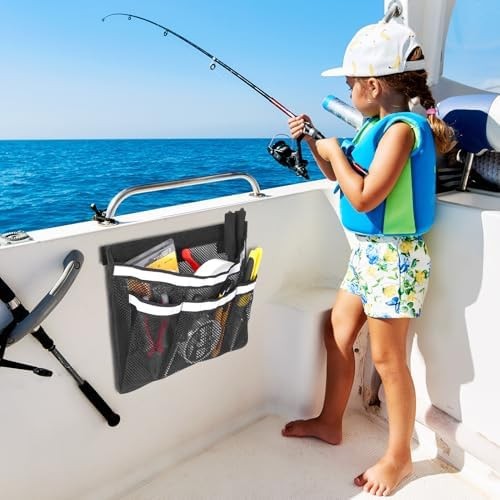 2 PCS 13.7″x 9.8″ Boat Storage Mesh Bag, Upgraded 2-Layer 1 Large+3 Small Poc…