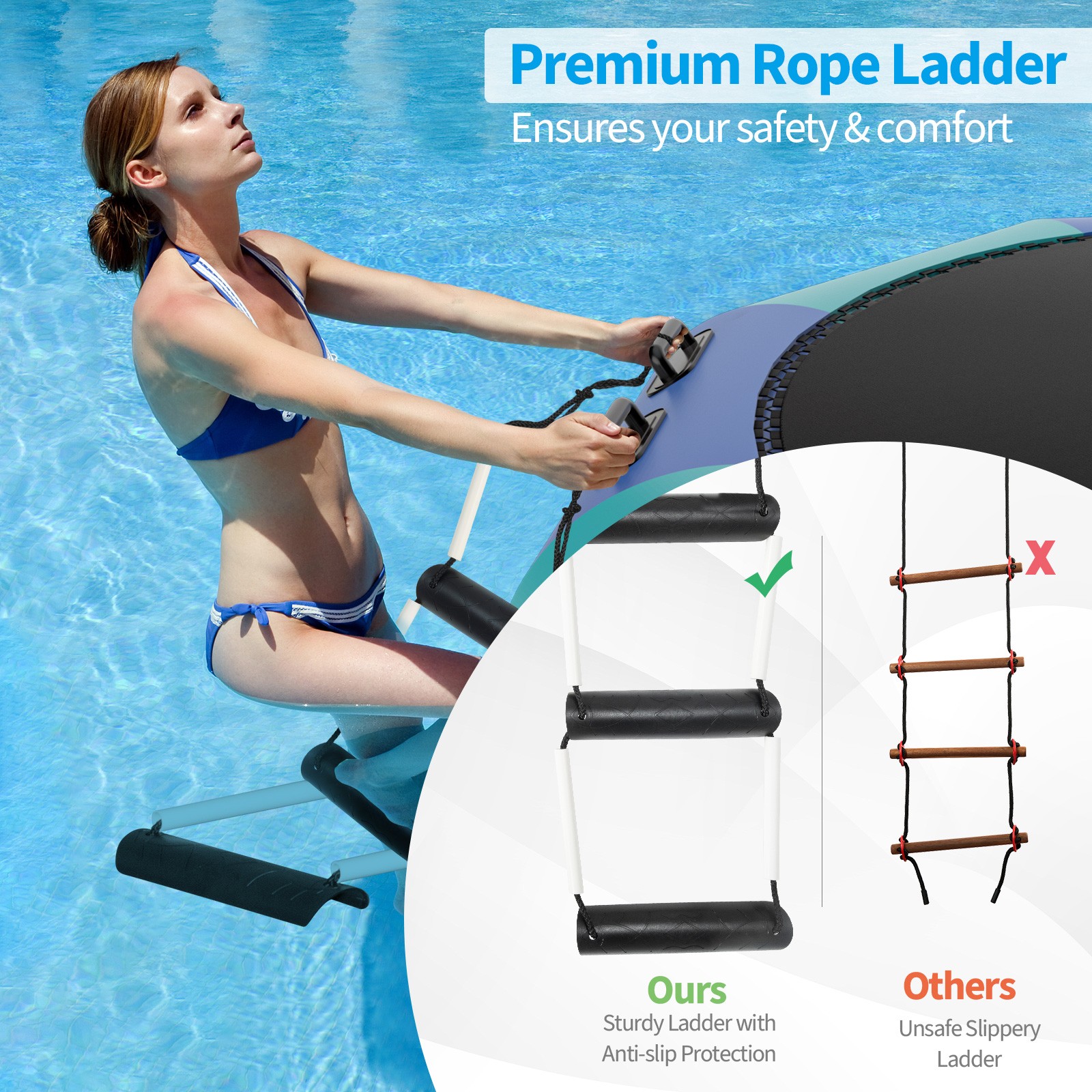 Goplus 15FT Inflatable Water Bouncer Splash Padded Water Trampoline Blue & Green