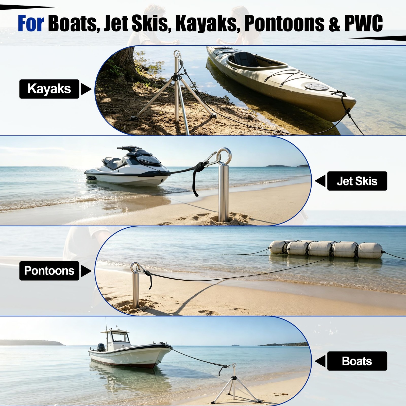 32″ Boat Sand Anchor for Shallow Water, Aluminum Screw-in Sandbar Anchor with…