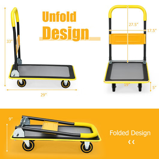 Costway 330lbs Folding Platform Cart Dolly Push Hand Truck Moving Warehouse Fold