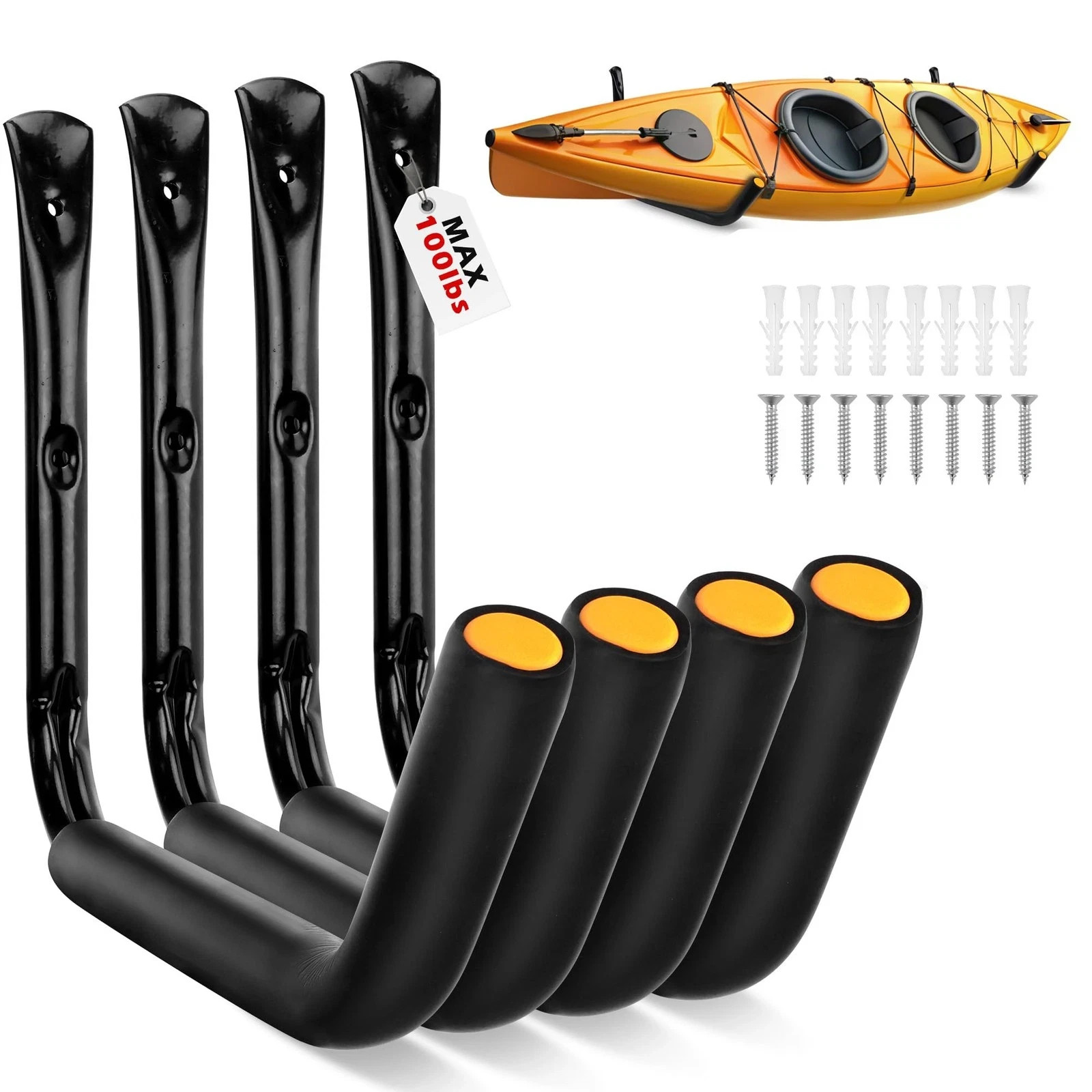 4Pack Heavy Duty Kayak Wall Mount Hangers Storage Rack for Kayak Canoe Paddle
