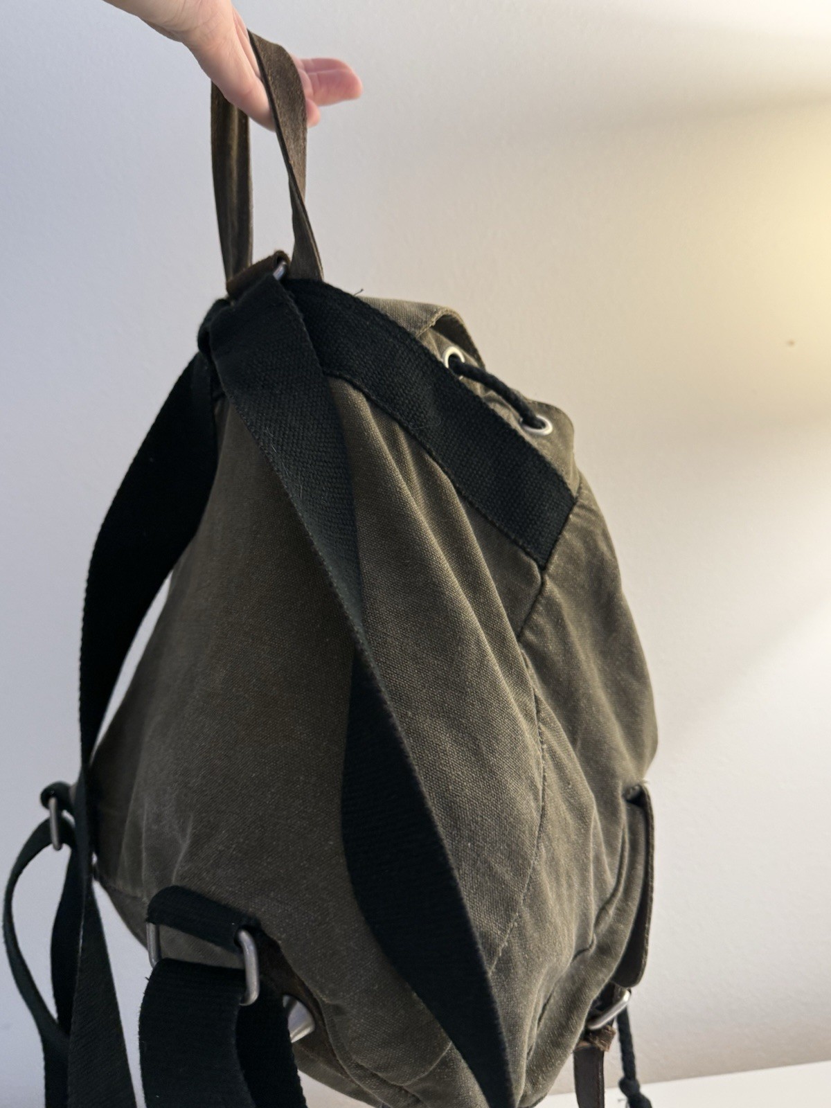 ✿ PURE Hemp Canvas Backpack Small Army Green Boho Rucksack Eco Hemp Bag