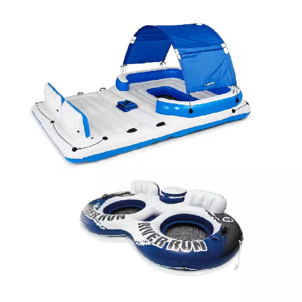 Coolerz Blue Tropical Breeze 6-Person Floating Island Lounge Raft and River Run