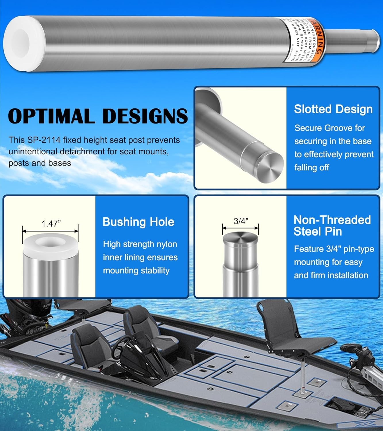 For 3/4″ Boat Seat Pin Post Aluminum Extension Pedestal Pole Marine Base Mount