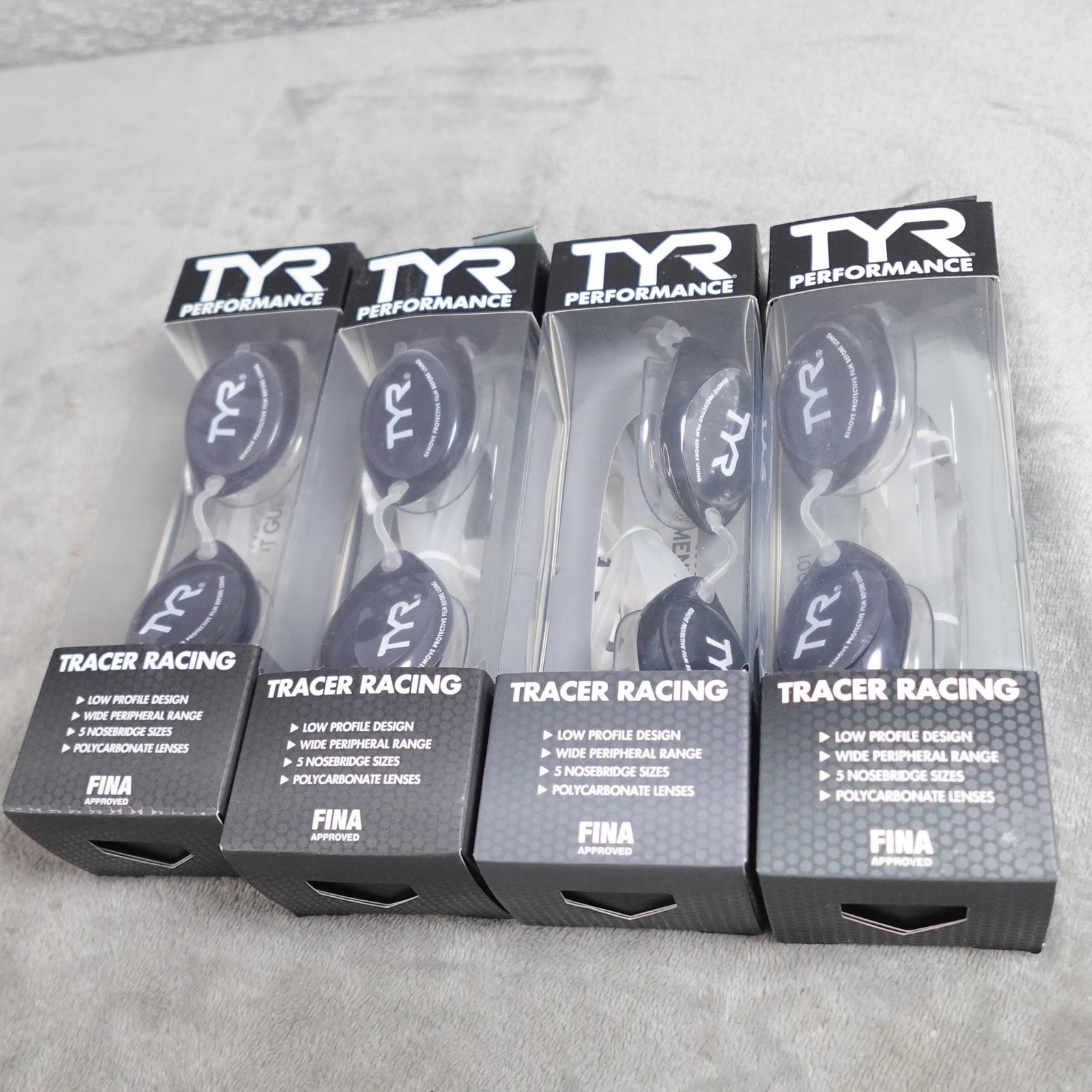 Lot of 4 TYR Tracer Racing Adult Swim Goggles Smoke New FINA Approved
