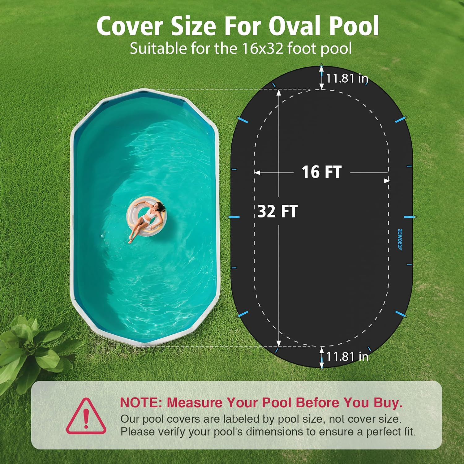 16X32Ft Oval Pool Cover, Ratchet Tie down Strap, 420D Oxford Fabric for All Seas