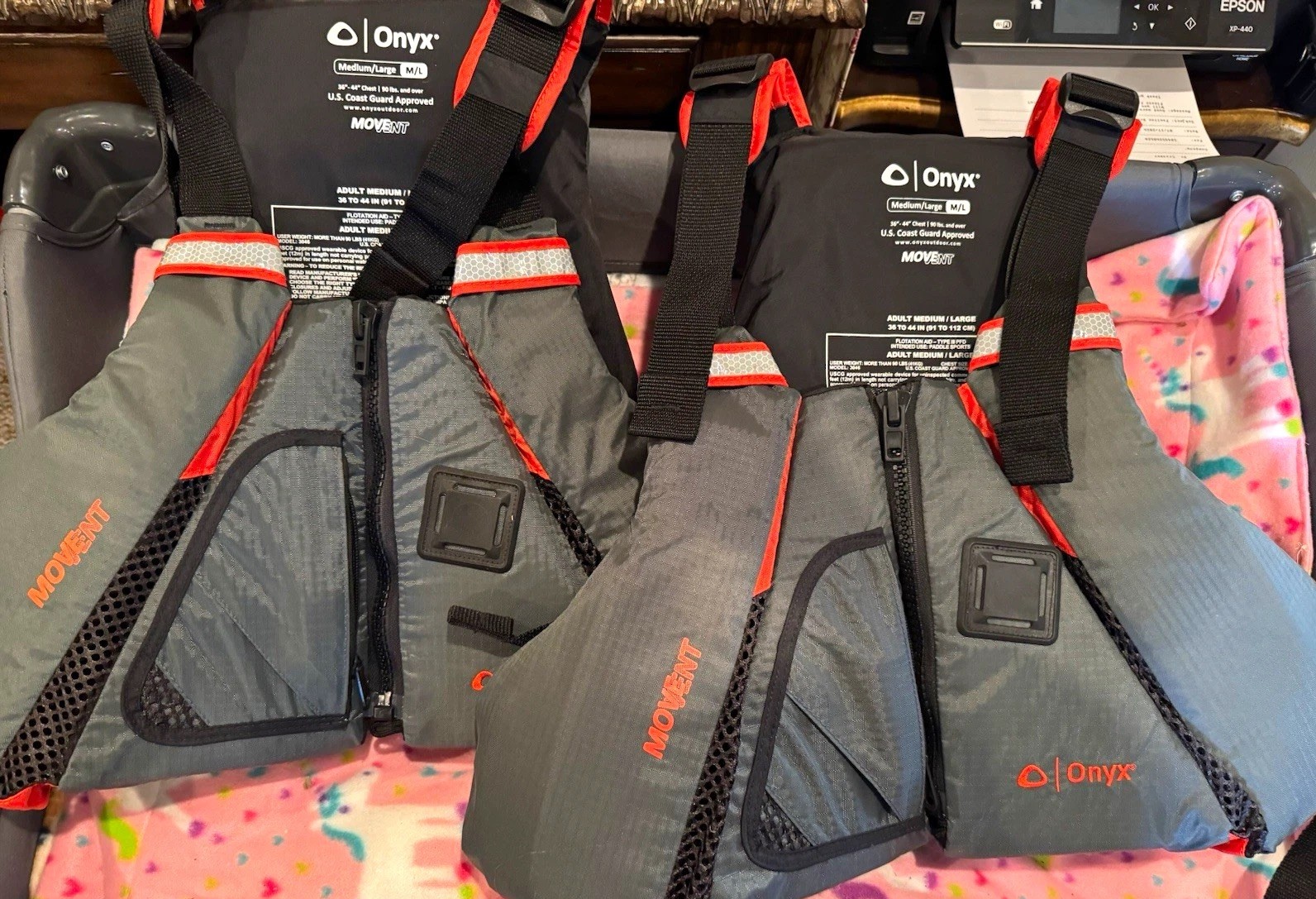 Lot of 2 Onyx MoveVent USCG Approved Adult M/L PFD Life Jacket Gray/Black