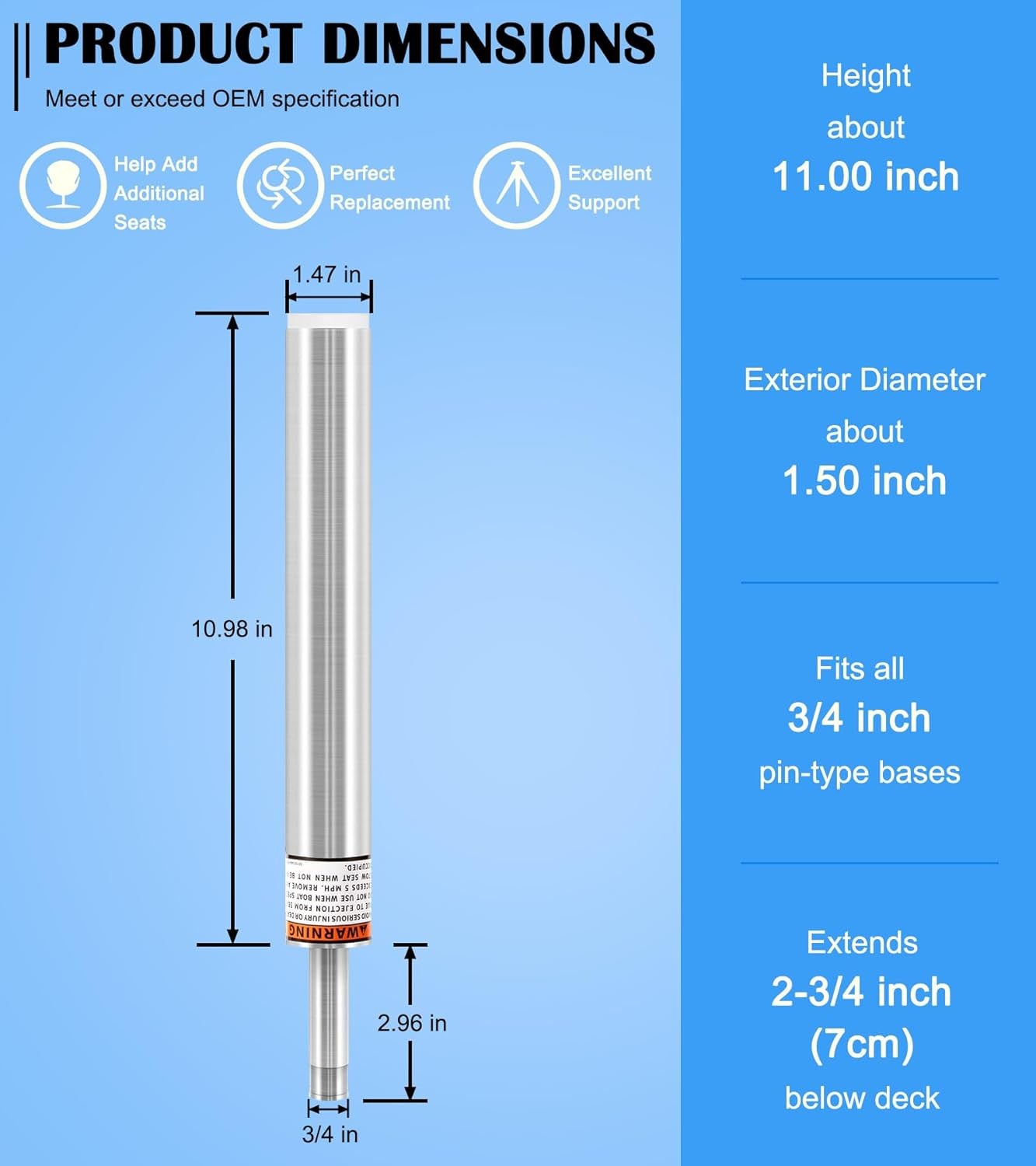 For 3/4″ Boat Seat Pin Post Aluminum Extension Pedestal Pole Marine Base Mount