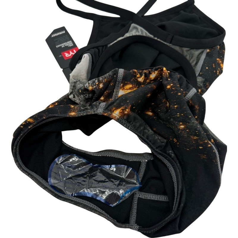 TYR NEW M Size 32 Diamondfit One Piece Swimsuit Black Grey Galaxy Print Training