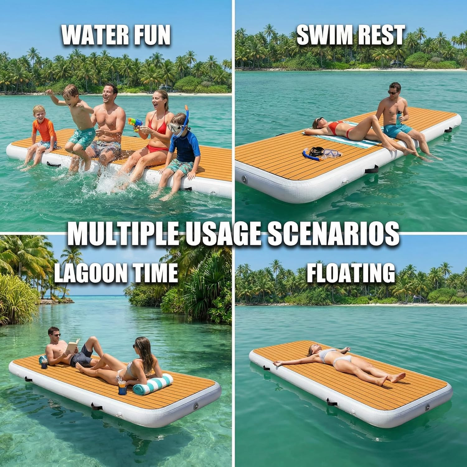 Inflatable Dock Platform 9’10” x 3’3″ – Non-Slip EVA for Boats & Water Fun