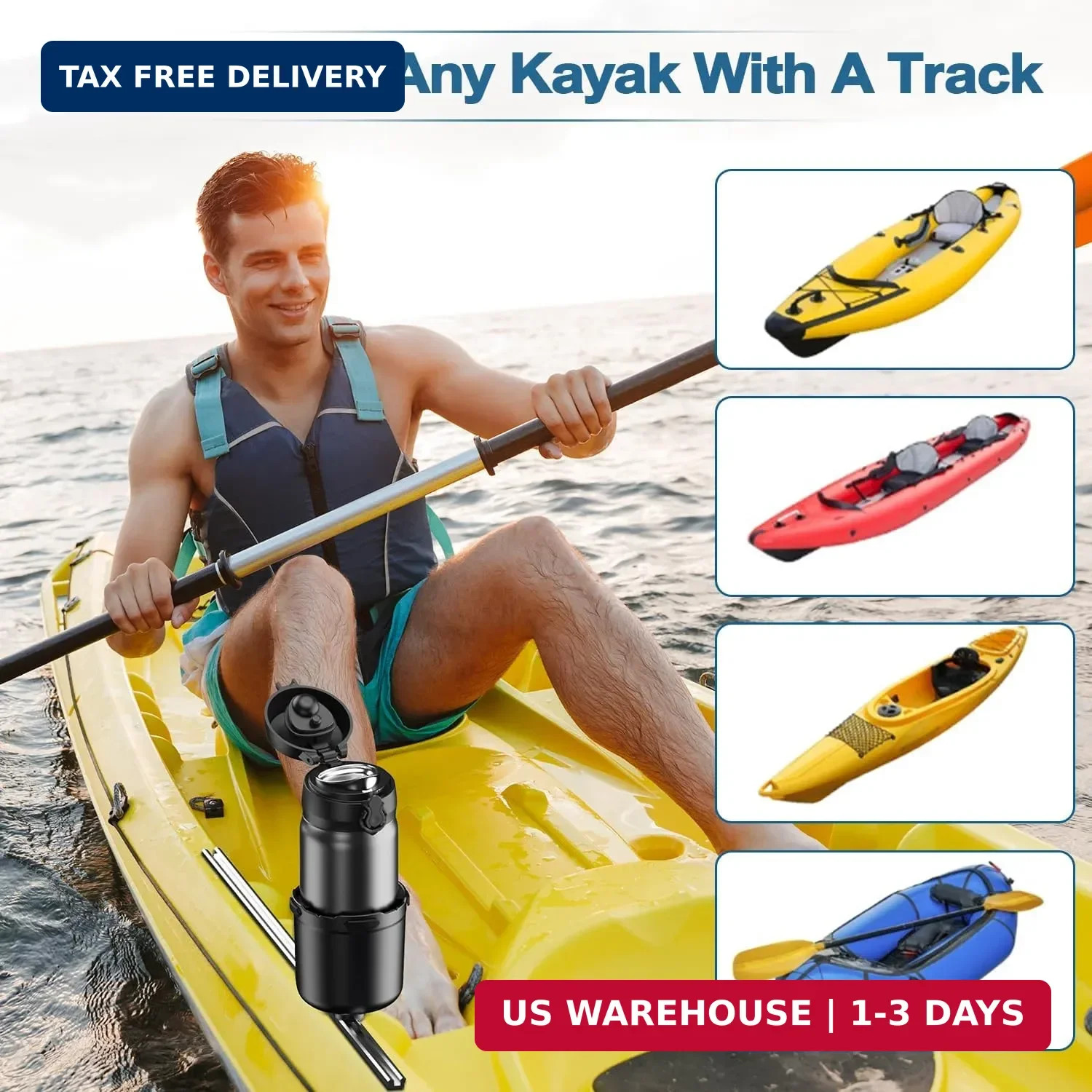 Kayak Cup Holder with Rubber Tab, Multifunctional Kayak Water Bottle Holder Drin