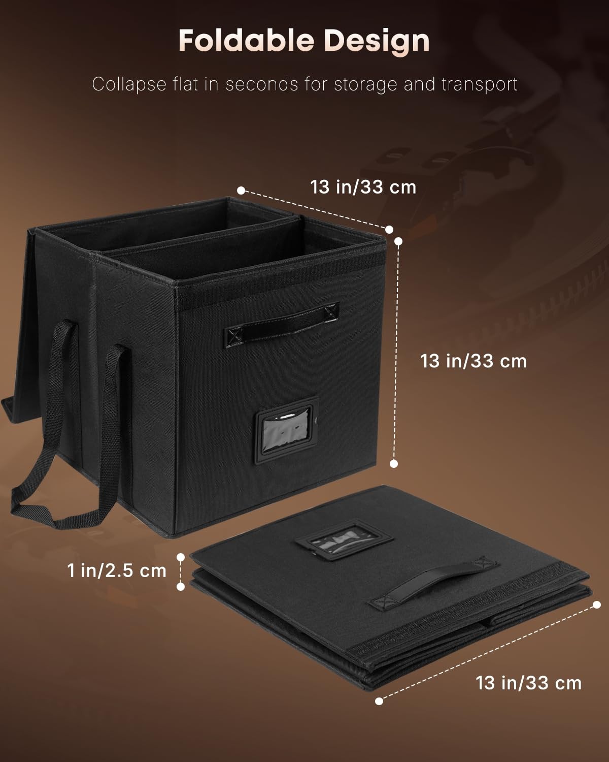 Uniclife Vinyl Record Storage Box, Collapsible LP 1 Pack, Black