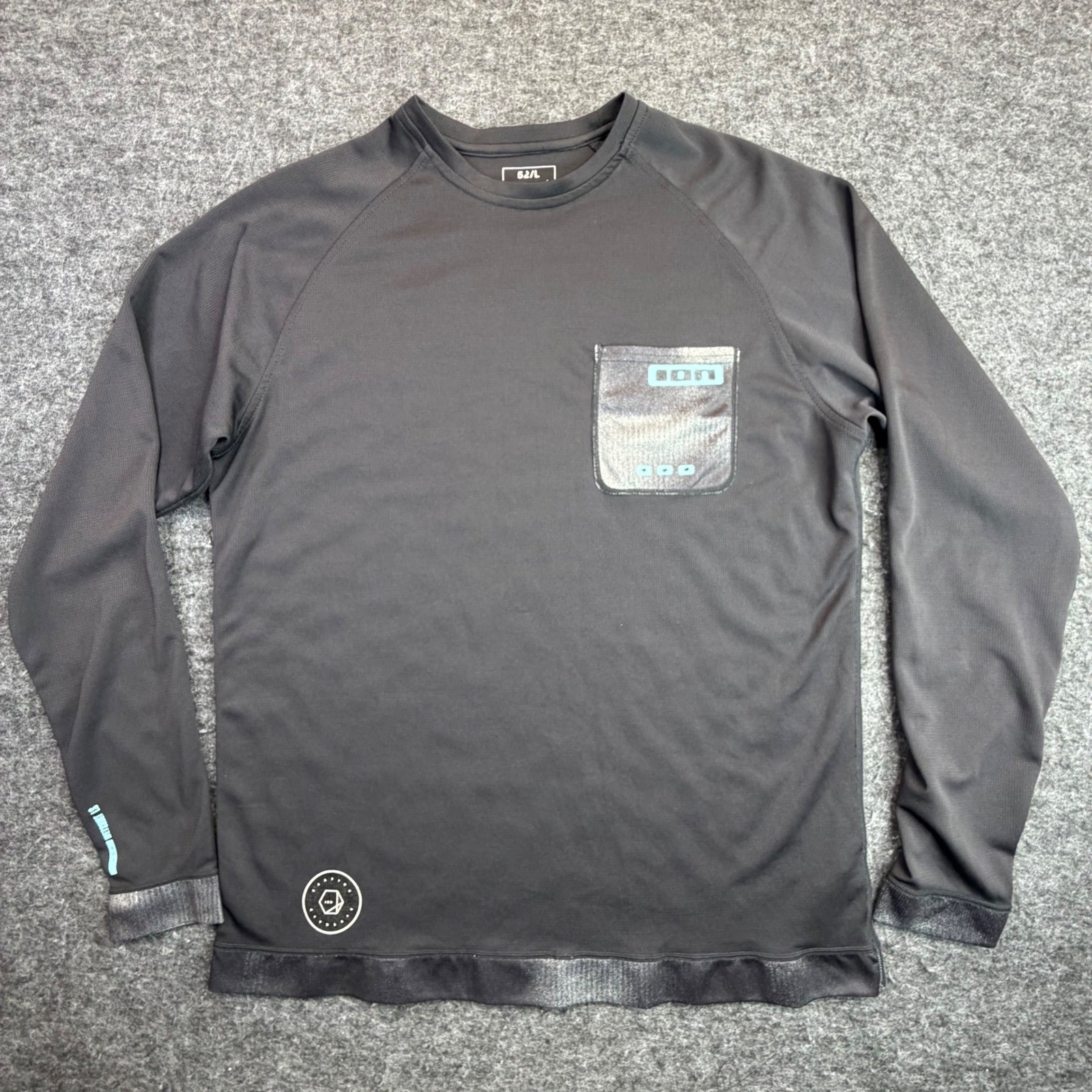 ION Wetshirt LS Surfing Elements Mens Size L Black Long Sleeve UV 50+ Rash Guard