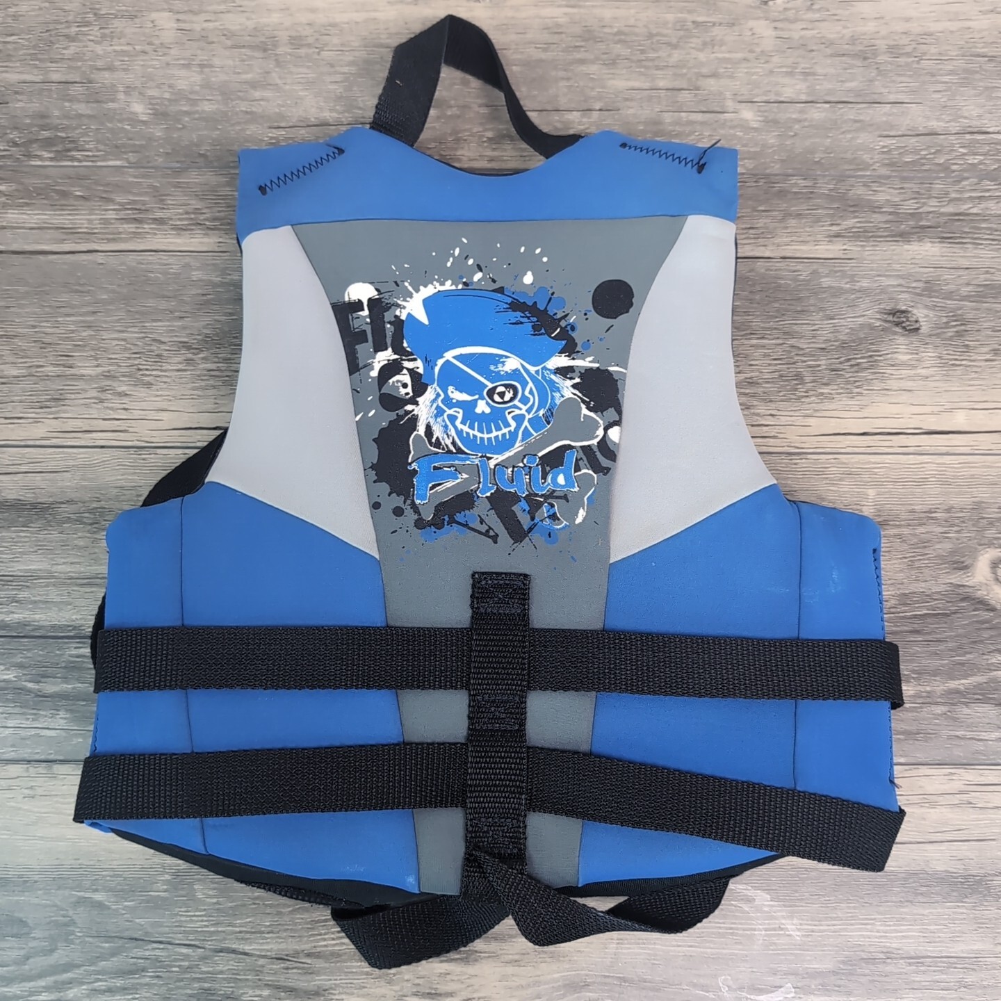 Life Jacket Ski Vest 30-50 Lbs Fluid Type III Blue Gray Black Water Safety