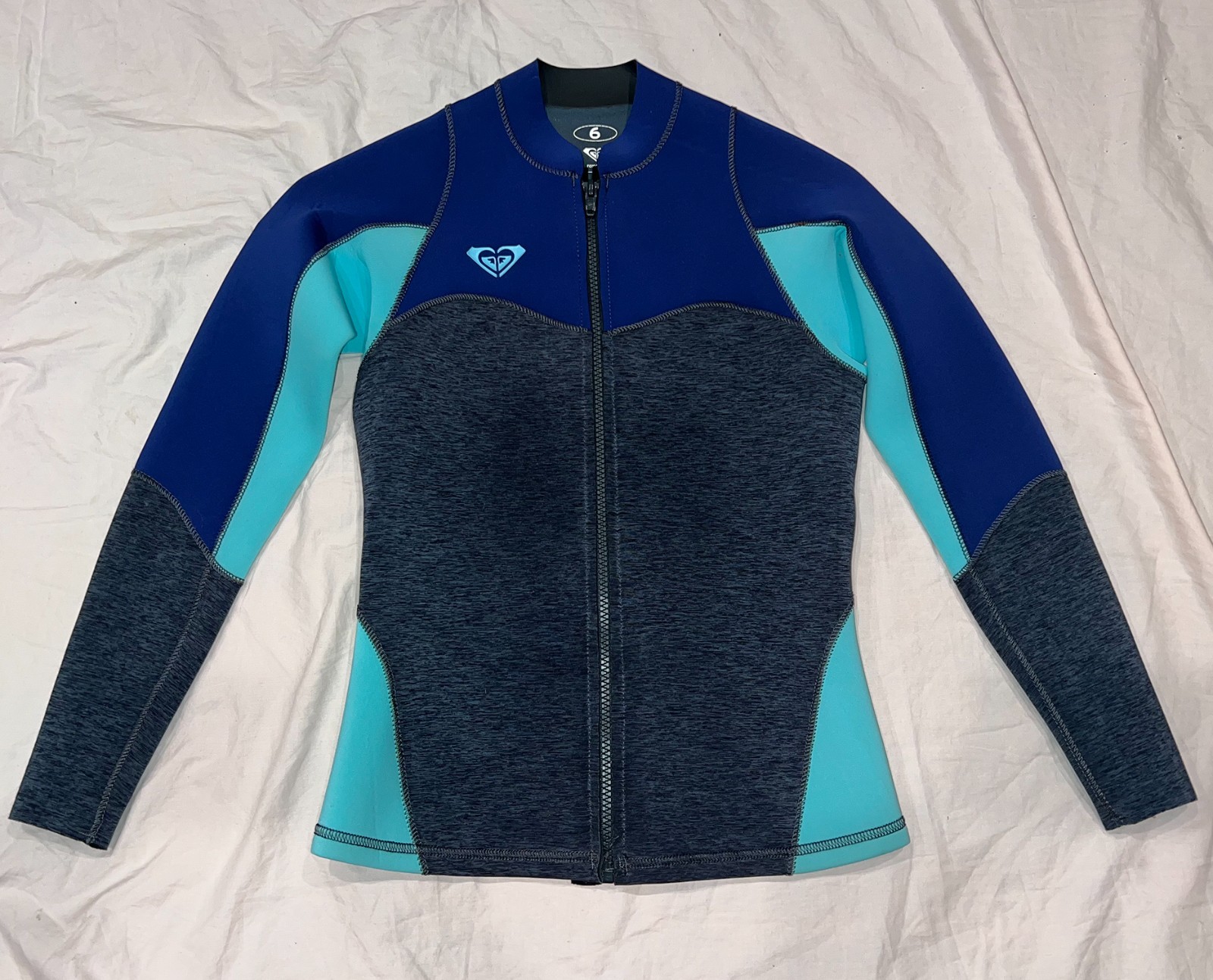 ROXY Wetsuit Full-Zip Top Surf Jacket, Size 6, Blue Gray Turquoise