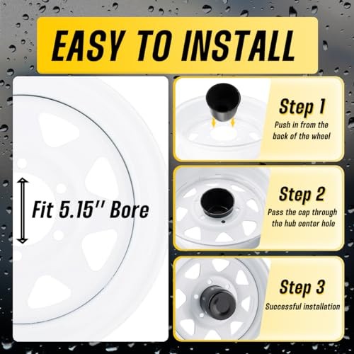 4Pcs 5.15″ Push Through Wheel Center Caps Stainless Trailer Hub Cap for Truck