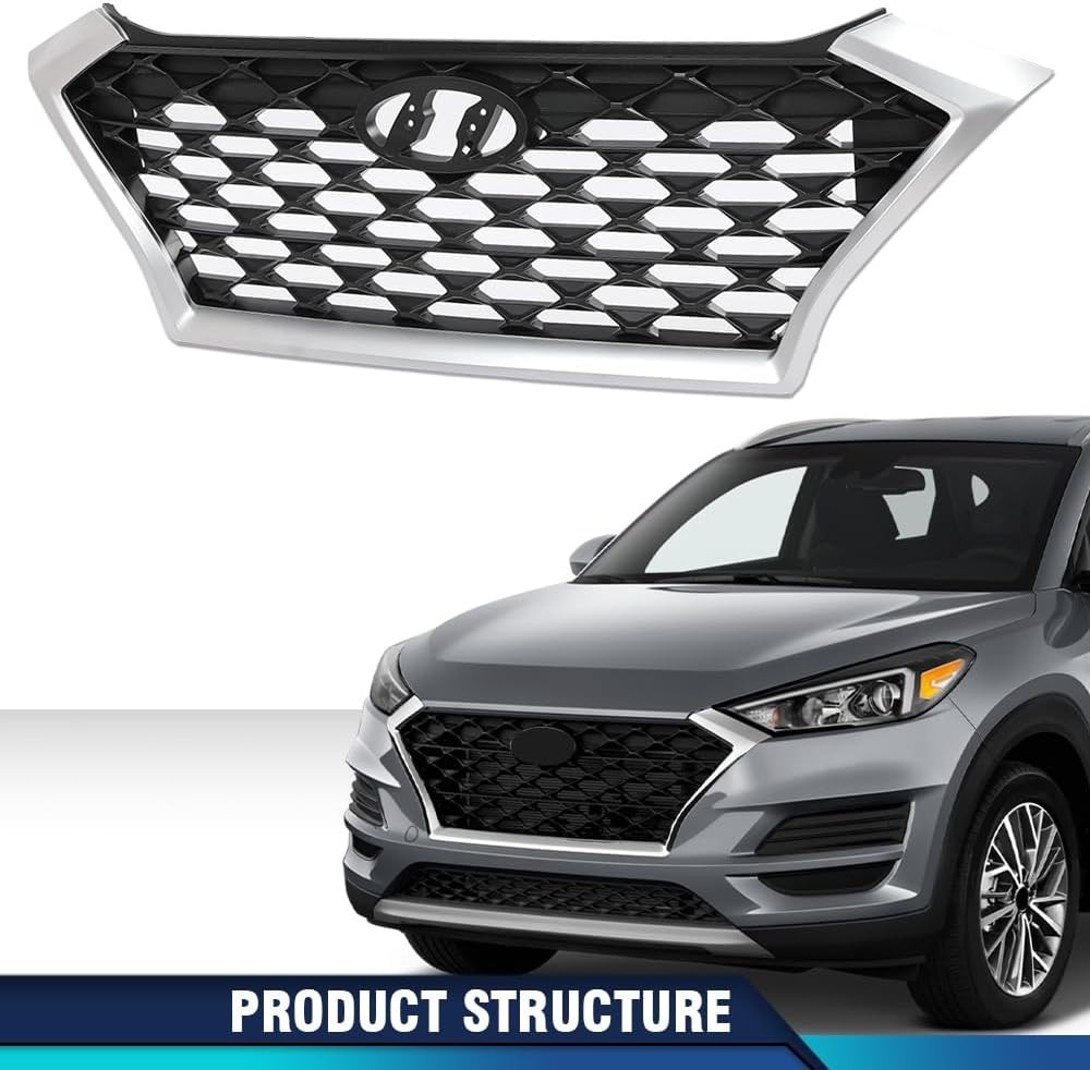 Front Upper Grille Fit Hyundai Tucson 2019-2021, Chrome/Black | Fit 2019-2021