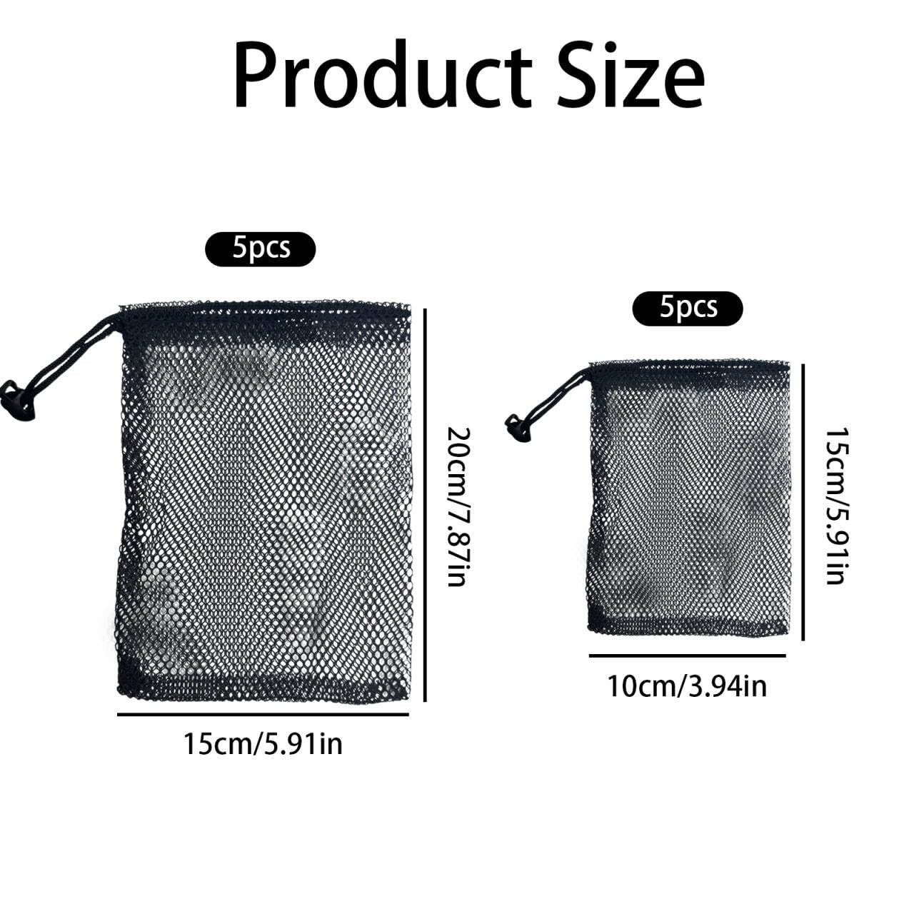 zuylikxy 10 PCS Nylon Mesh Drawstring Bags, (6 x 4 and 6 x 8) Small, Black