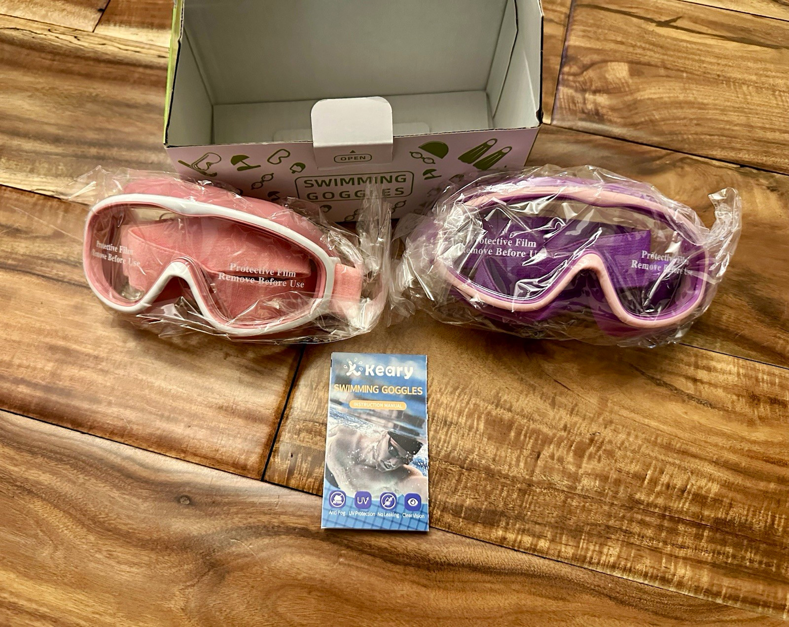 Keary Kids Swim Goggles 2 Pack Ages 3-14 Anti Fog UV Protection New Sealed