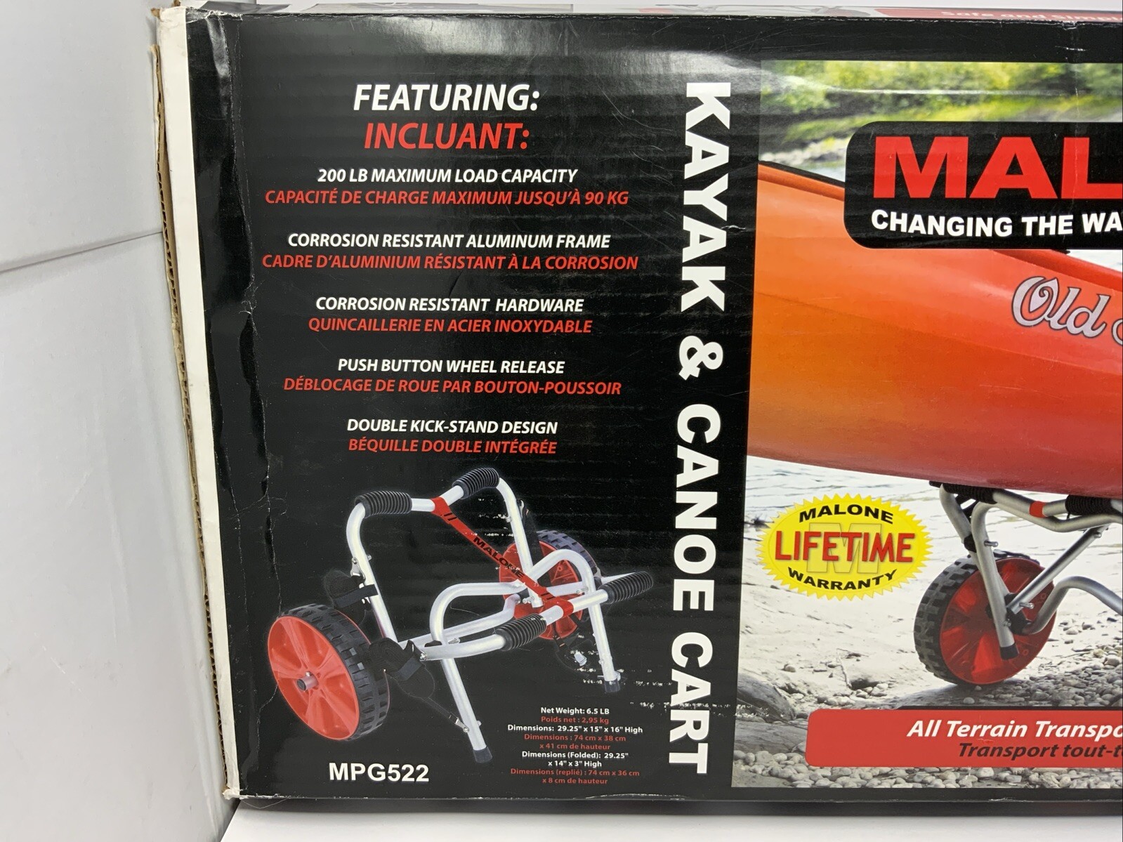 Malone Clippertrx All Terrain Kayak Canoe Cart Never Flat Tires 200 Pound Load