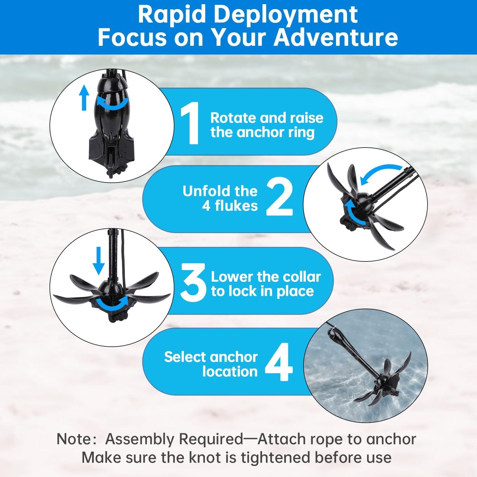 3.5 lb Kayak Anchor Kit with 40 ft Marine Rope for Canoes, SUP & Fishing