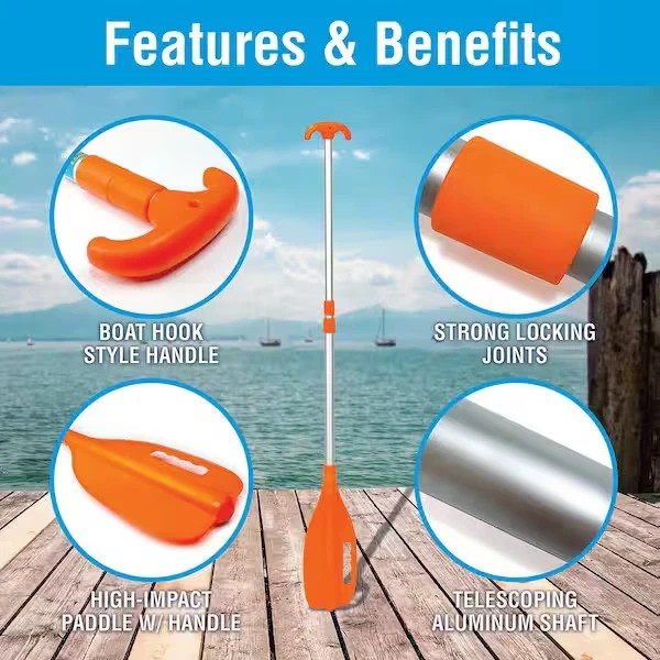 72 in. Telescoping Paddle – Orange Aluminum Adjustable Boating Oar, Lightweight.