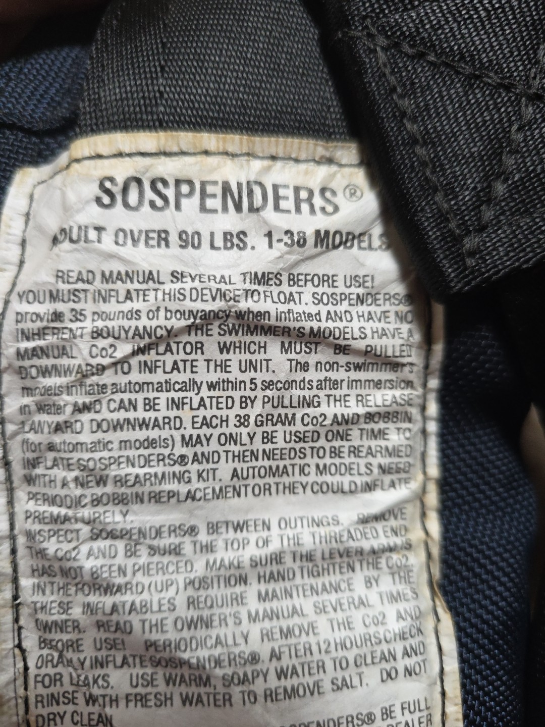 Sospenders Adult Over 90lbs V Type Life Jacket 1-38AH