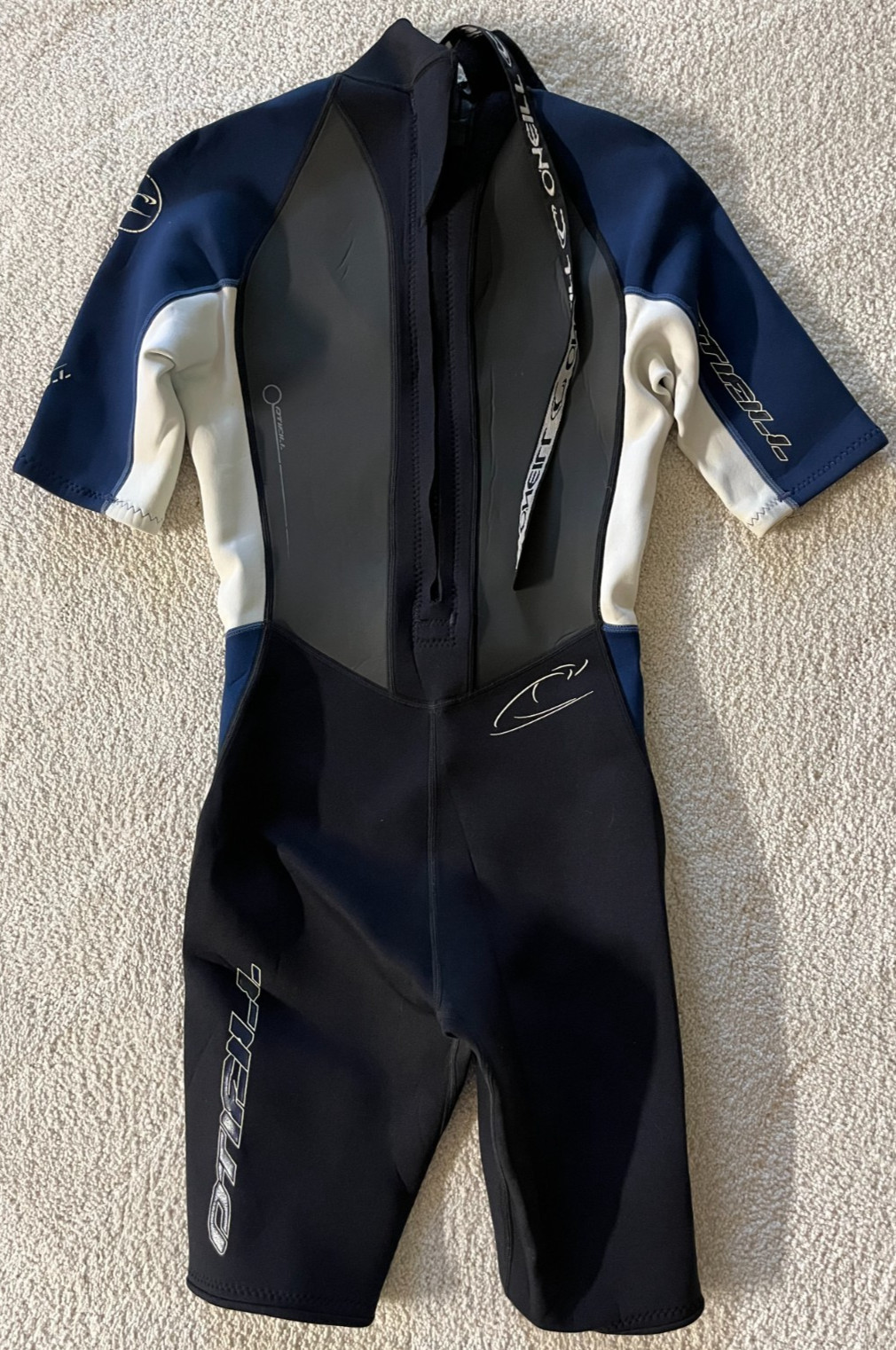 O’Neill Style # 1240 Men’s One Piece WETSUIT Black Blue & White Size S Small