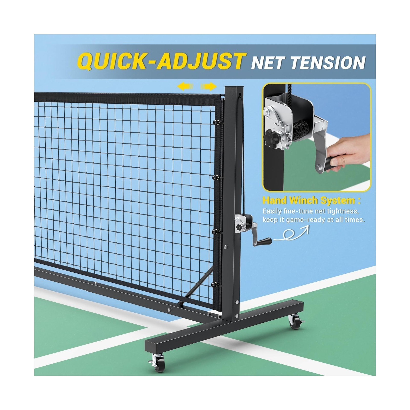 Pro Pickleball Net – Hand Winch Tension System, 22ft Tournament-Grade, Ant