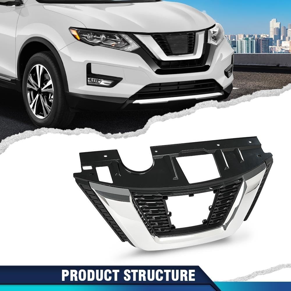 Front Upper Bumper Grille Assembly, Compatible with Nissan Rogue 2017 2018 2019