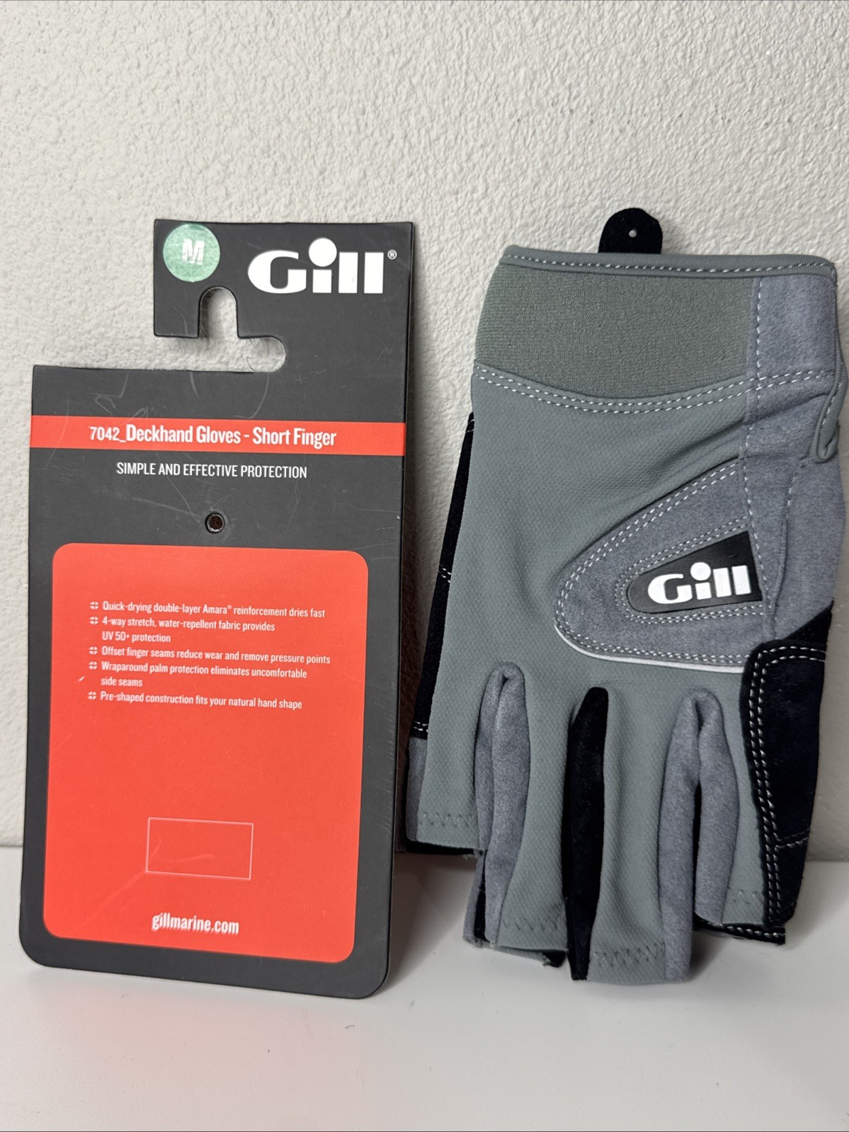 New Gill Size Medium Deckhand Sailing Gloves Short Finger Black Gray #7042