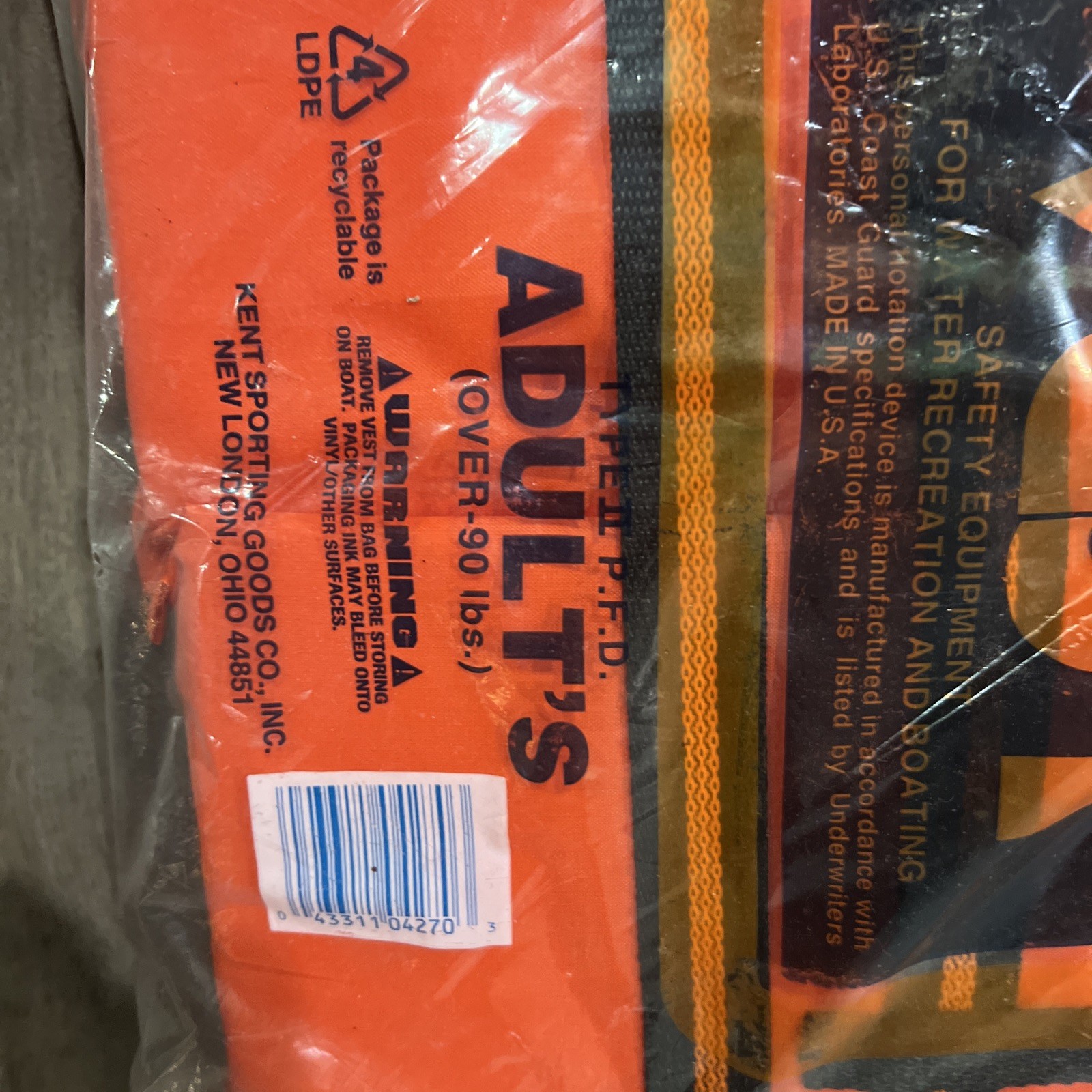 Kent Buoyant Life Vest Safety Equipment Water Recreation Adults 90+lbs 2 – New!