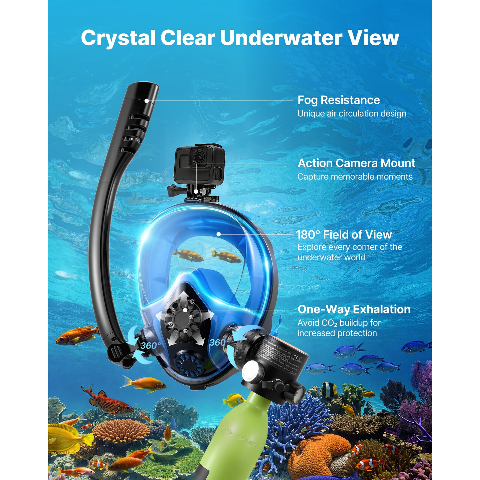 Mini Scuba Tank 0.5L 3000 Psi Mini Diving Tank Oxygen Cylinder +Snorkel Mask