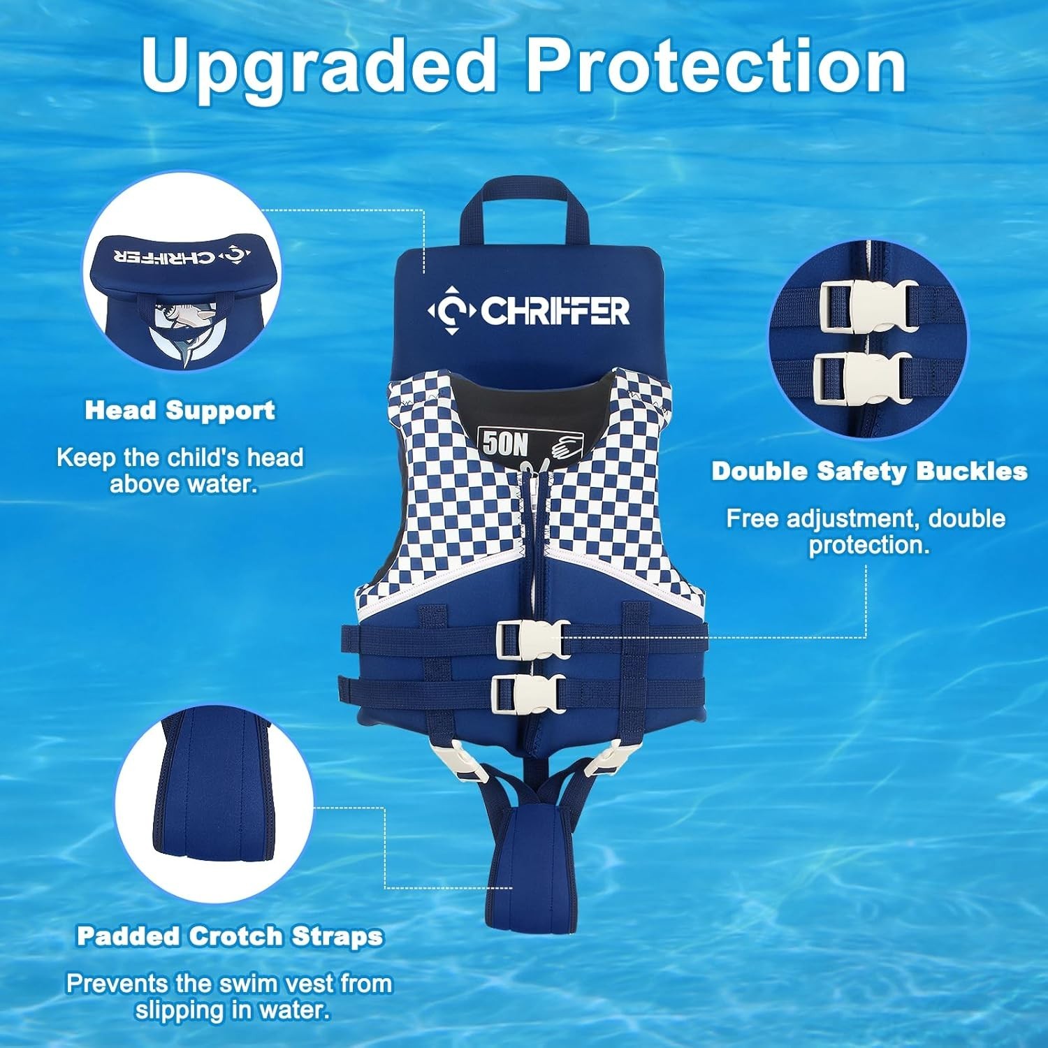 Kids Swim Vest for 30-50 Pounds Boys Easy On/Off Zipper, Swimming …