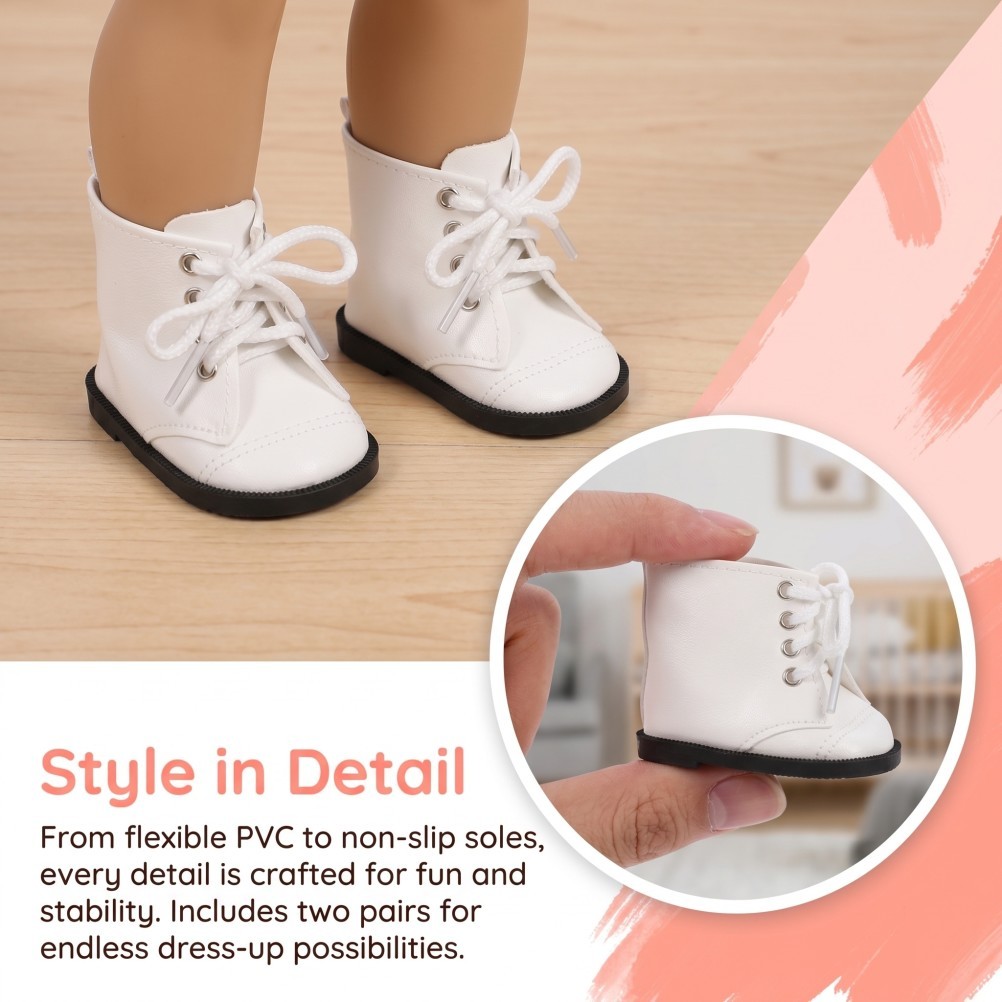 2 Pairs Durable White Miniature Doll Boots for 18 Inch Dolls Casual Outfit Shoes