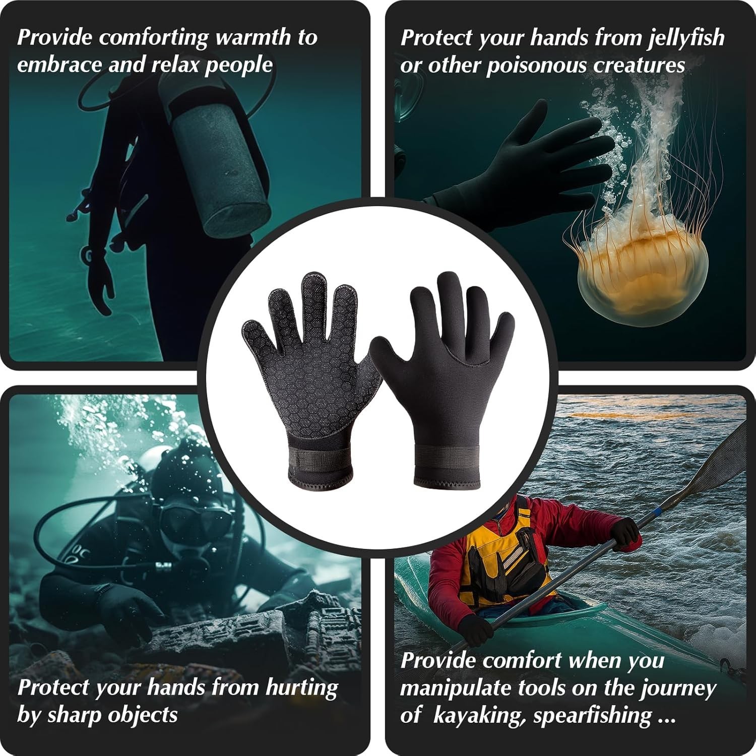 Neoprene Glove, Wetsuit Gloves 3mm with Waist Strap for Scuba Diving Snorkeli…