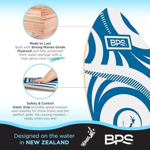 New Zealand ‘Koru’ Skimboard with Colored EVA Grip 35 Inch Dark Blue, White